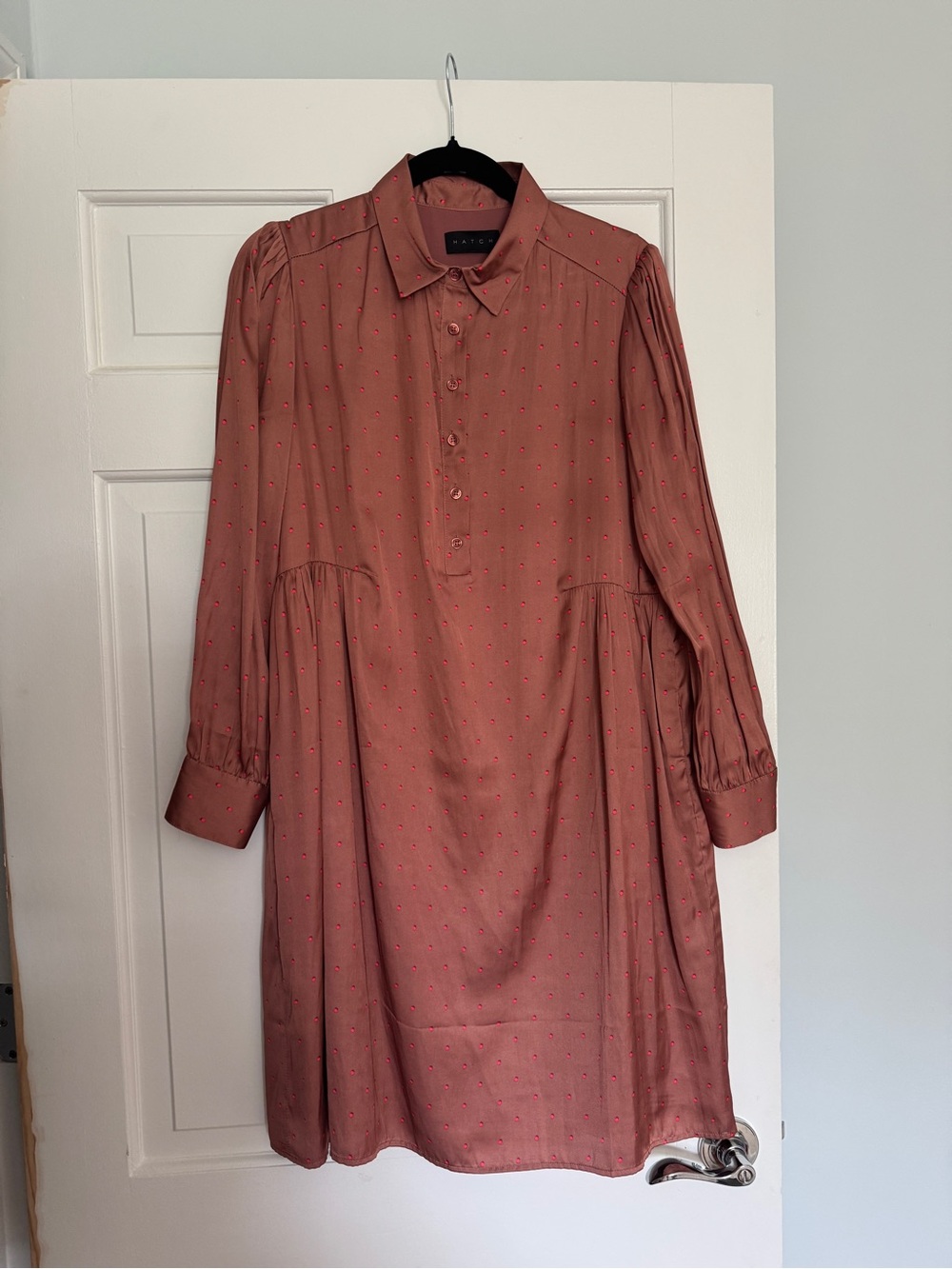 Hatch Women’s Maternity Silk Shirt Dress with Subtle Dot Print (size 1)